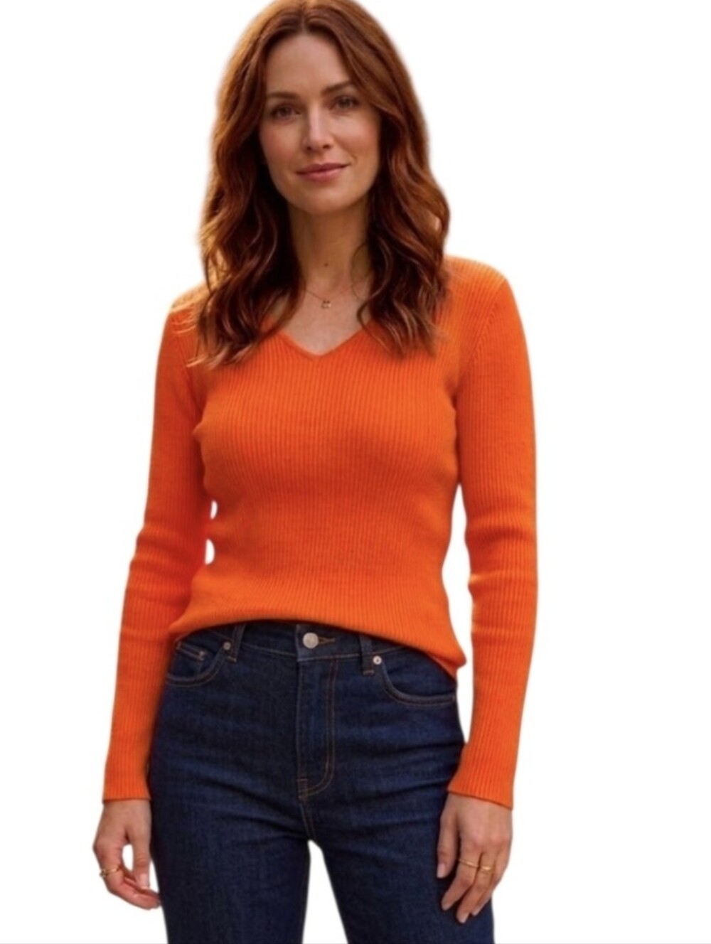 Atmosphere Ribbed Vneck Rust Top